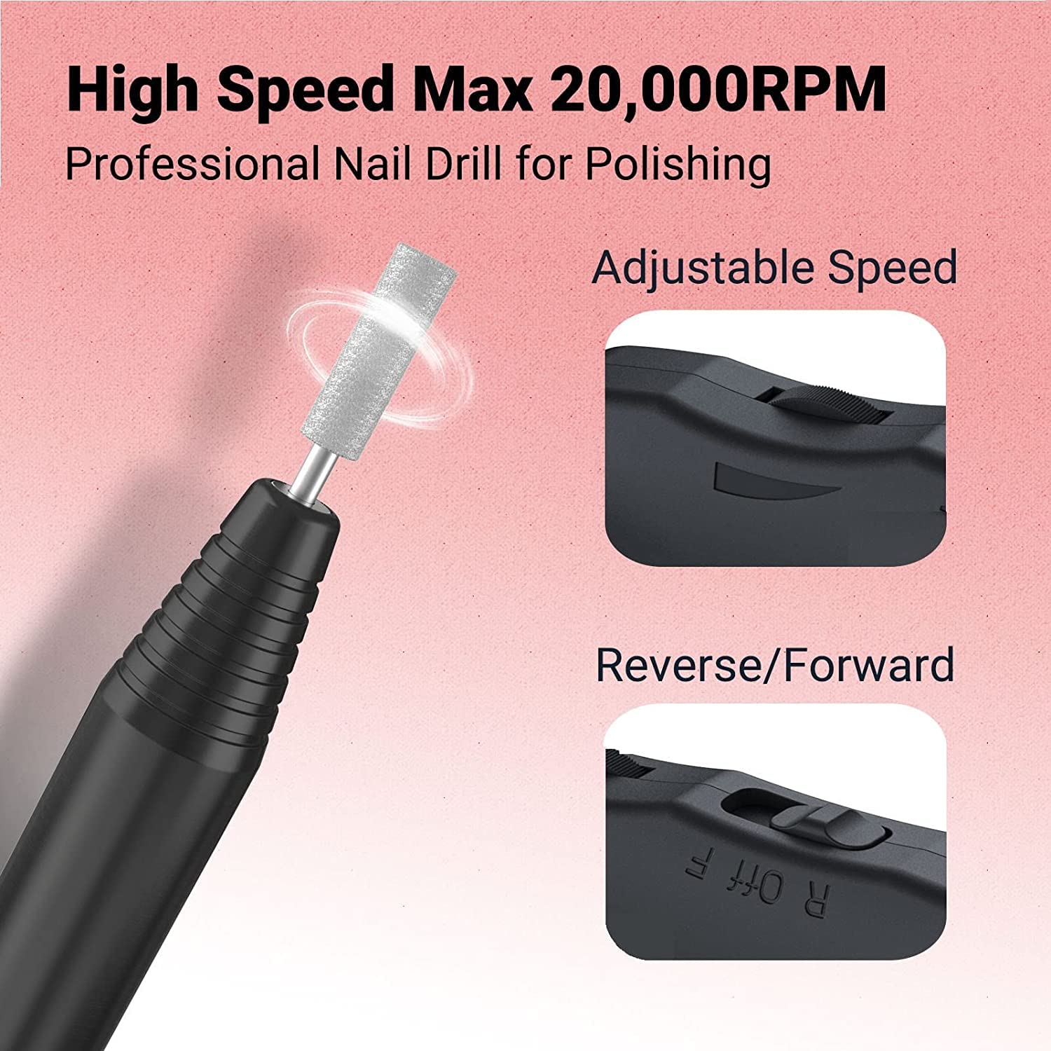 MelodySusie Electric Nail Drill Machine 11 in 1 Kit, Portable Electric Nail File Efile Set for Acrylic Gel Nails, Manicure Pedicure Tool with Nail Drill Bits Sanding Bands Dust Brush, Gold - Image 2